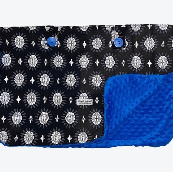 Car seat canopy cover Black White Maddox print with blue Minky Dot - Picture 1 of 5